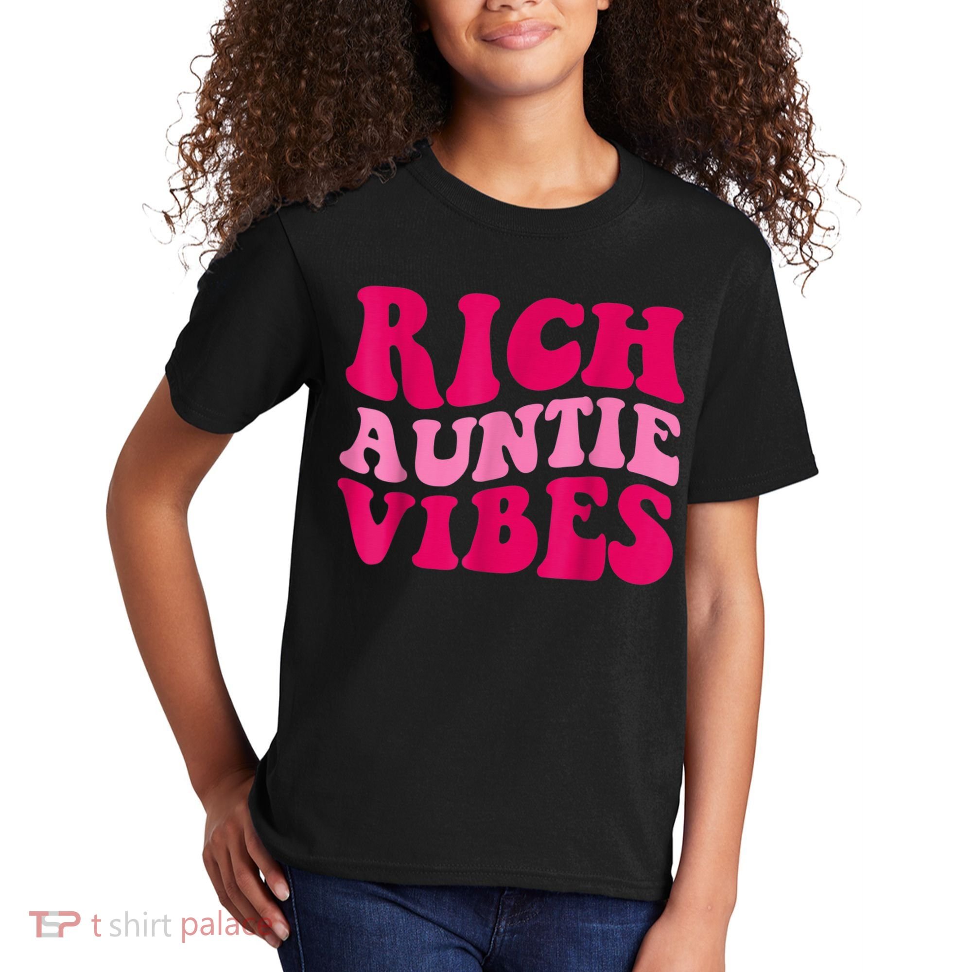 Rich Auntie Vibes Funny Aunt Saying Groovy Apparel Kids T-Shirt