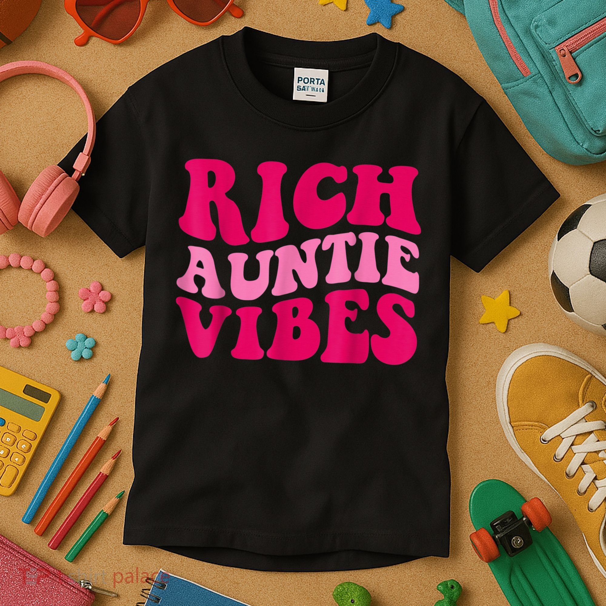 Rich Auntie Vibes Funny Aunt Saying Groovy Apparel Kids T-Shirt
