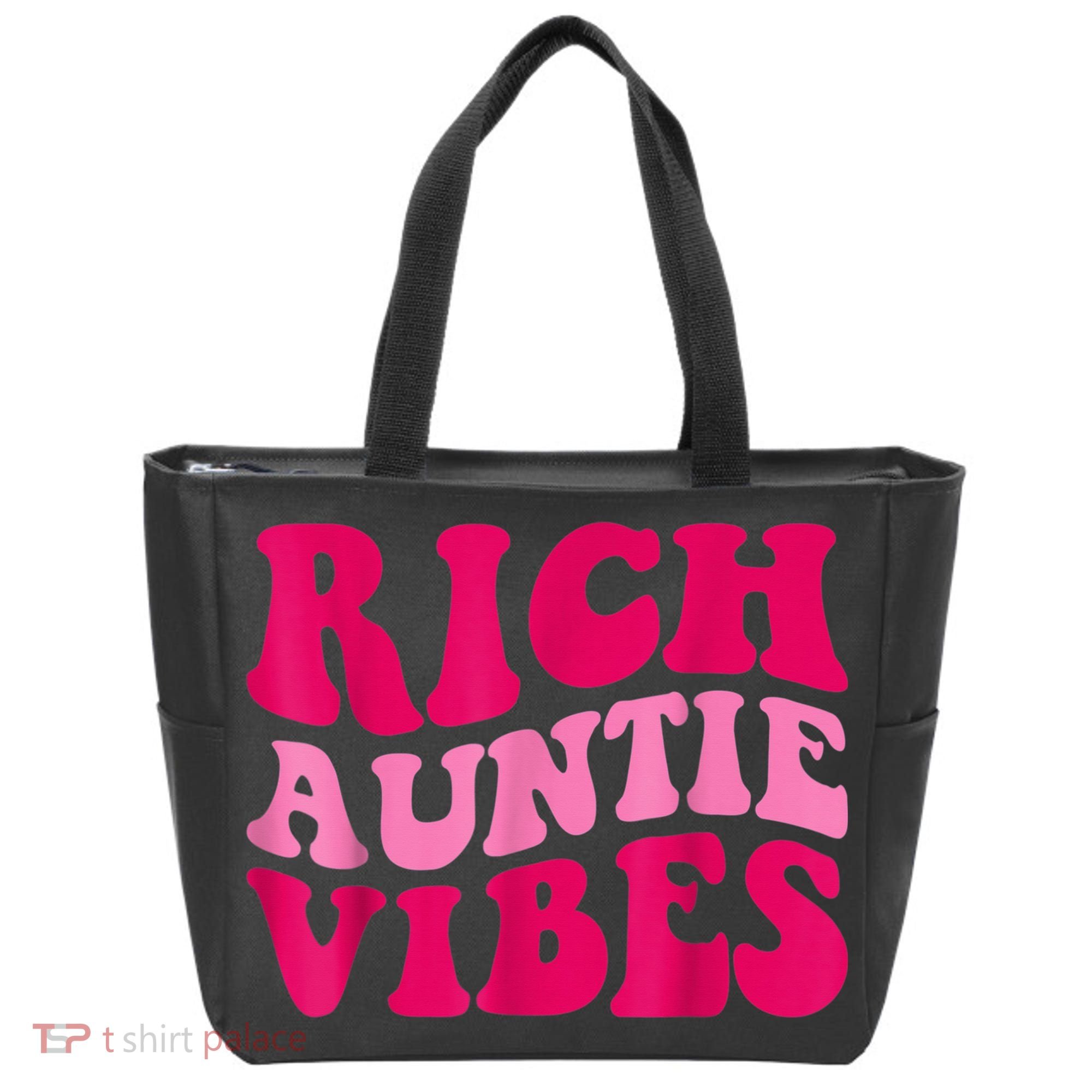 Rich Auntie Vibes Funny Aunt Saying Groovy Apparel Tote Bag