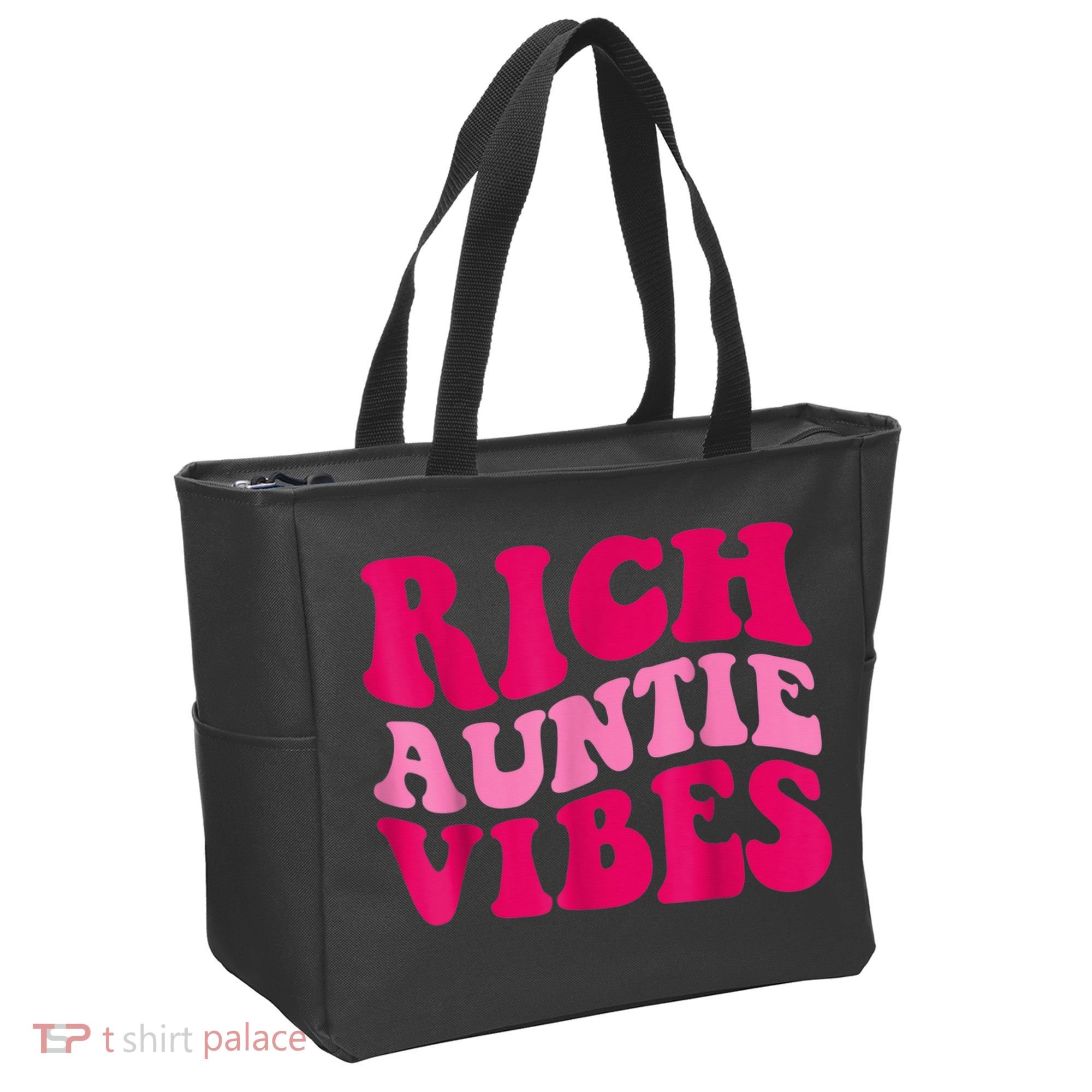 Rich Auntie Vibes Funny Aunt Saying Groovy Apparel Tote Bag