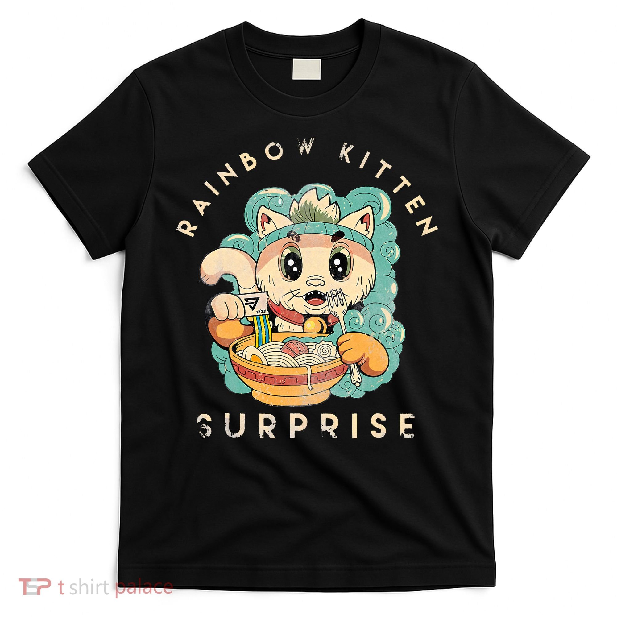 Retro Animals Vintage Cats Rainbow Kitten Surprise Cute Eat T-Shirt