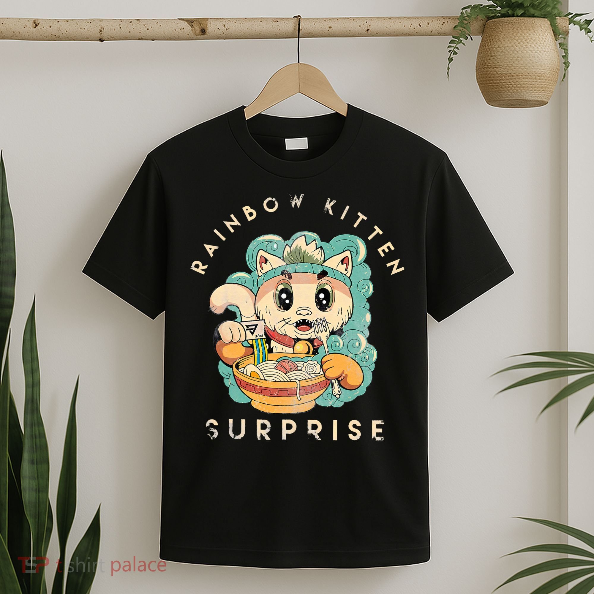 Retro Animals Vintage Cats Rainbow Kitten Surprise Cute Eat T-Shirt