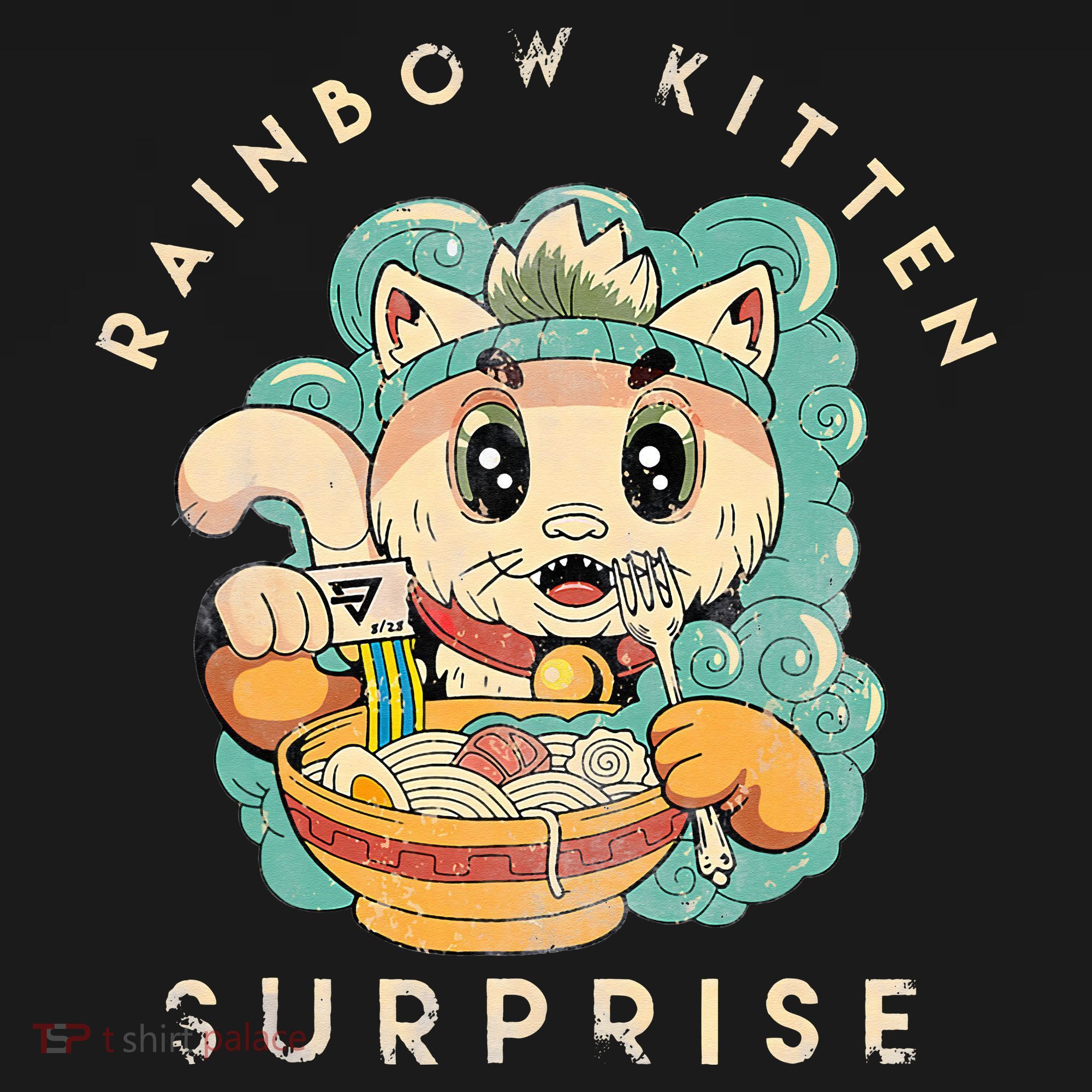 Retro Animals Vintage Cats Rainbow Kitten Surprise Cute Eat T-Shirt