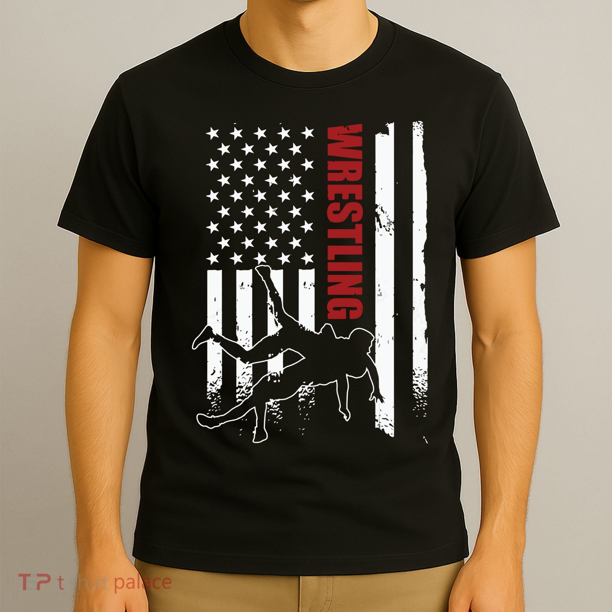 Retro American Wrestling Apparel US Flag Wrestling T-Shirt