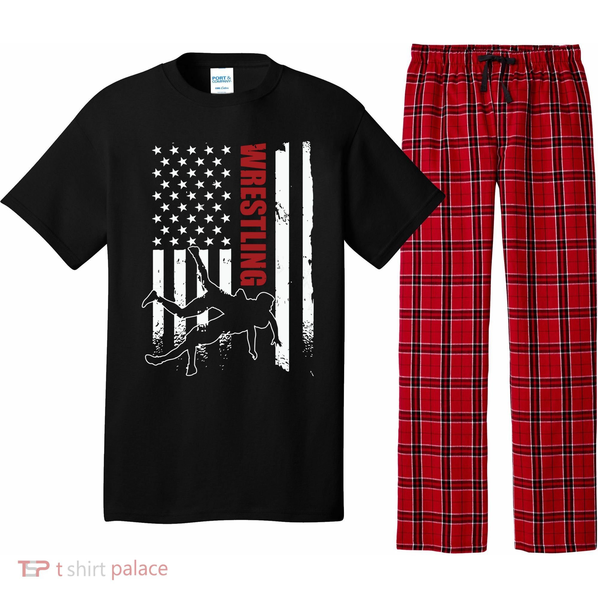 Retro American Wrestling Apparel US Flag Wrestling Pajama Set