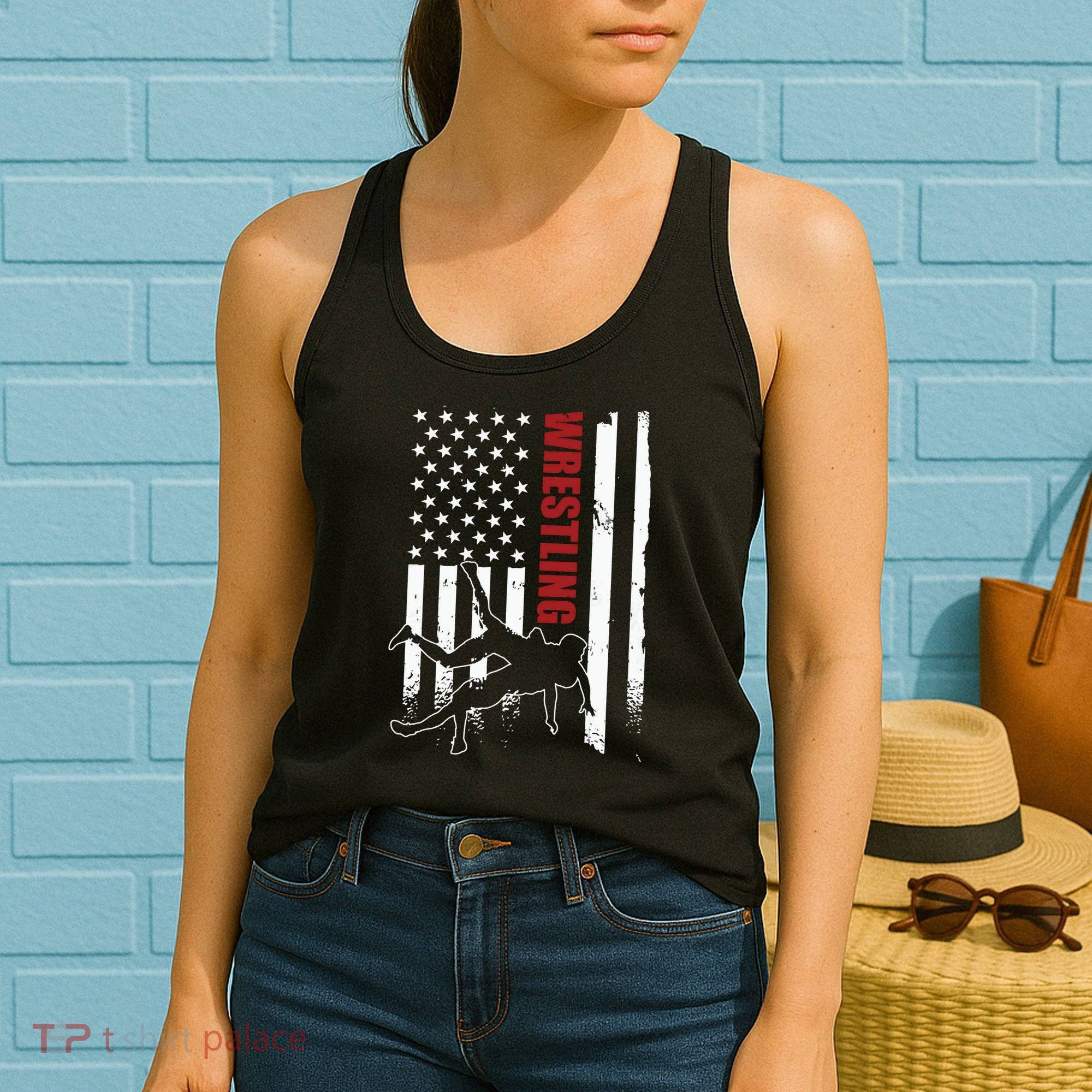 Retro American Wrestling Apparel US Flag Wrestling Women's Tank Top