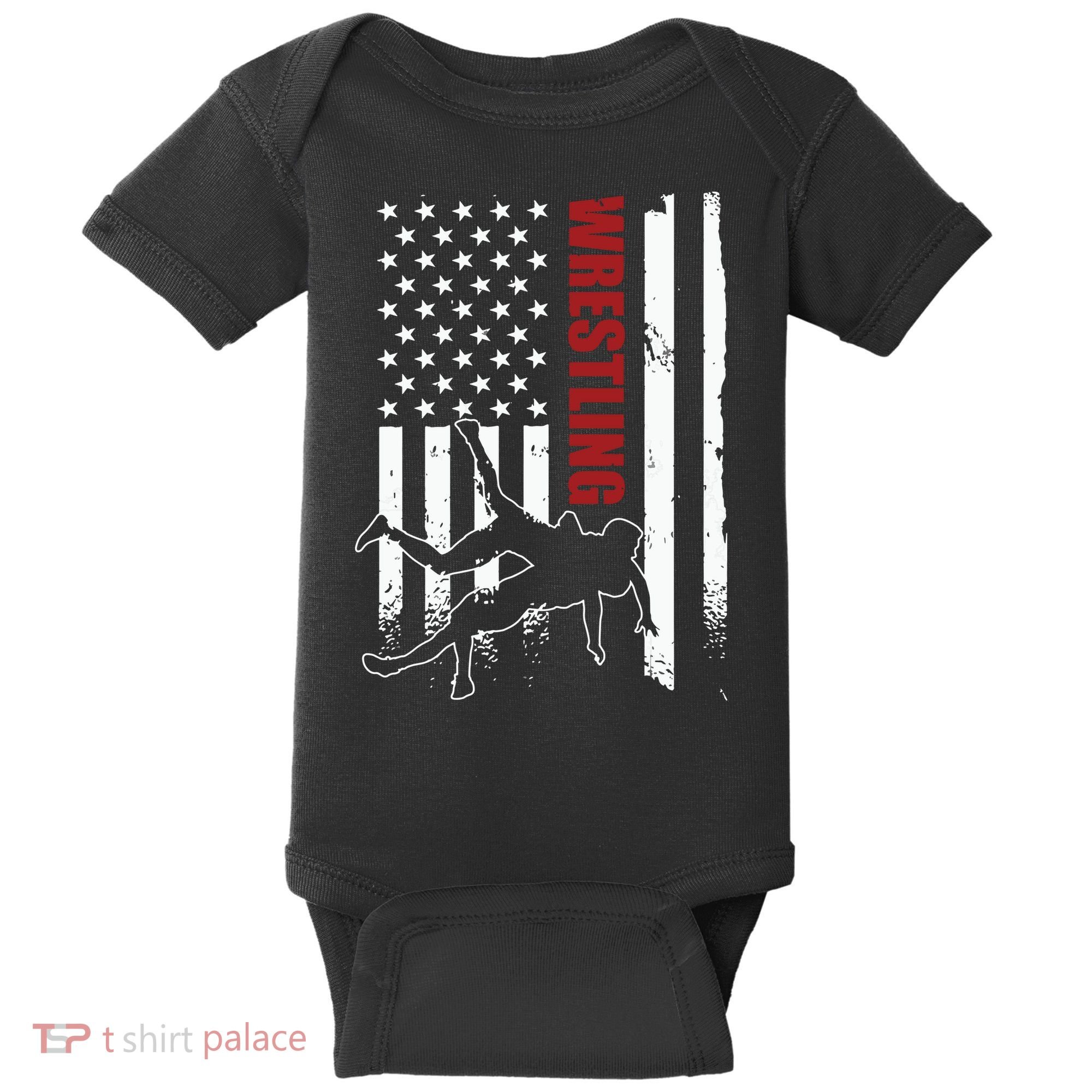 Retro American Wrestling Apparel US Flag Wrestling Baby Bodysuit