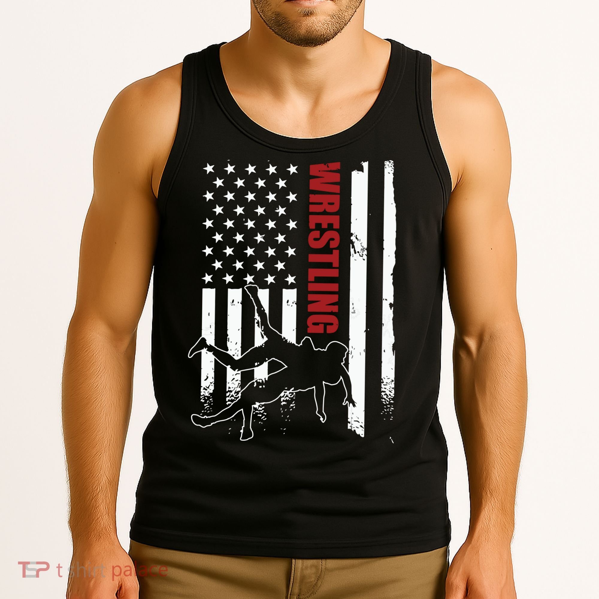 Retro American Wrestling Apparel US Flag Wrestling Tank Top