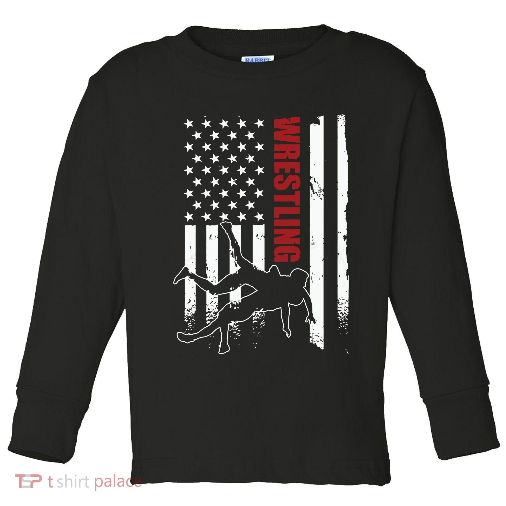 Retro American Wrestling Apparel US Flag Wrestling Toddler Long Sleeve Shirt