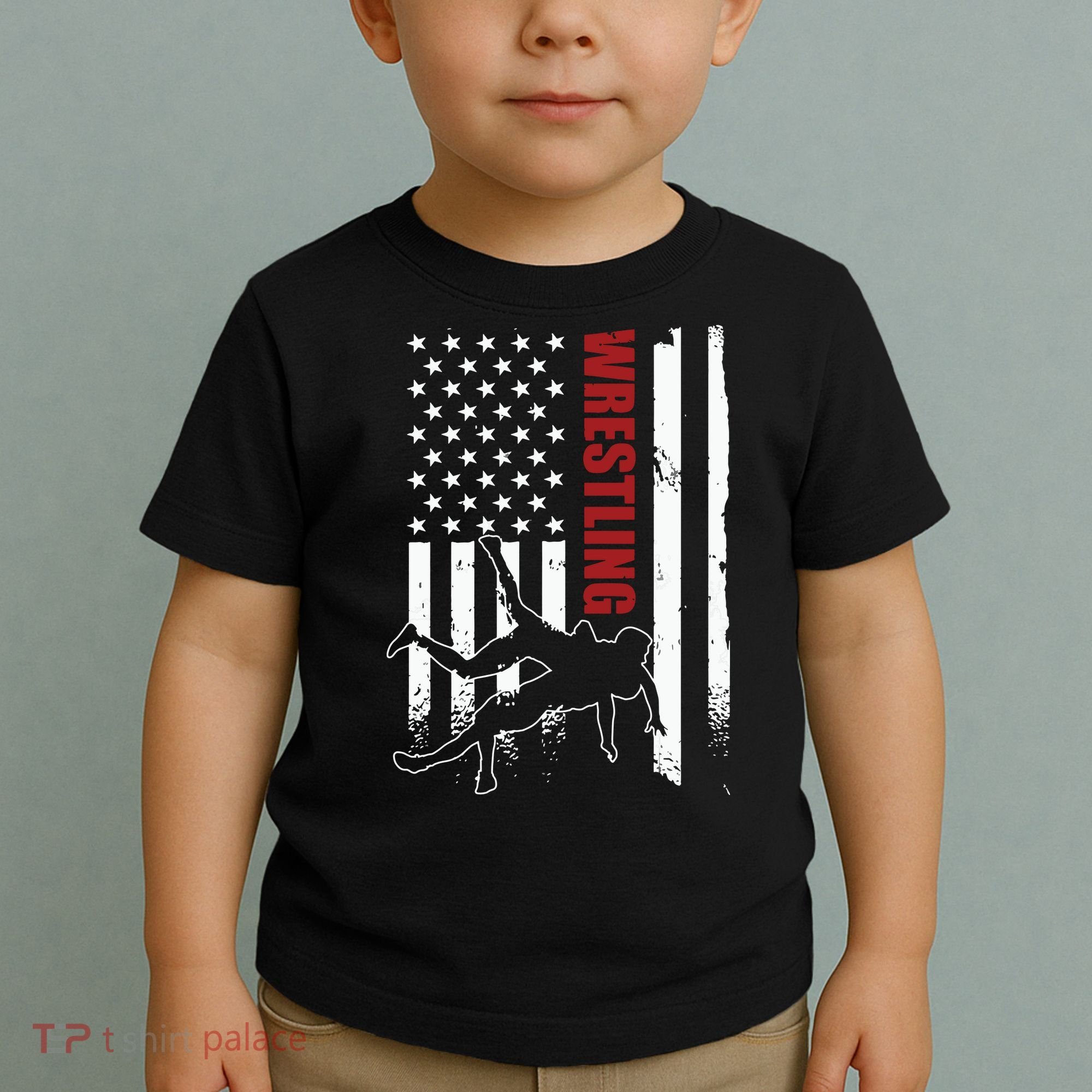 Retro American Wrestling Apparel US Flag Wrestling Toddler T-Shirt