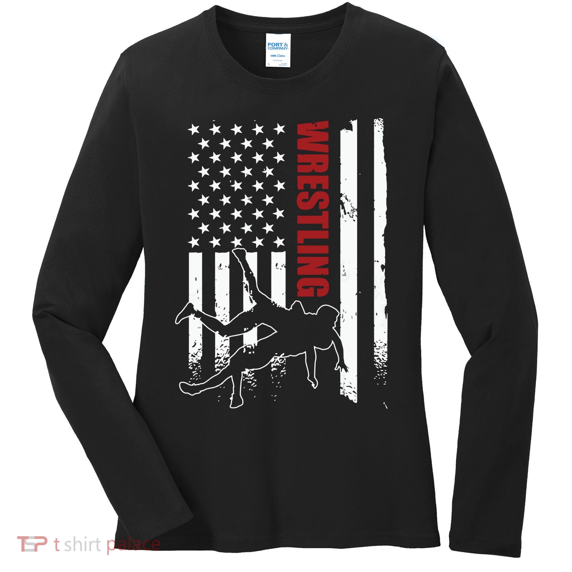 Retro American Wrestling Apparel US Flag Wrestling Women's Long Sleeve Shirt