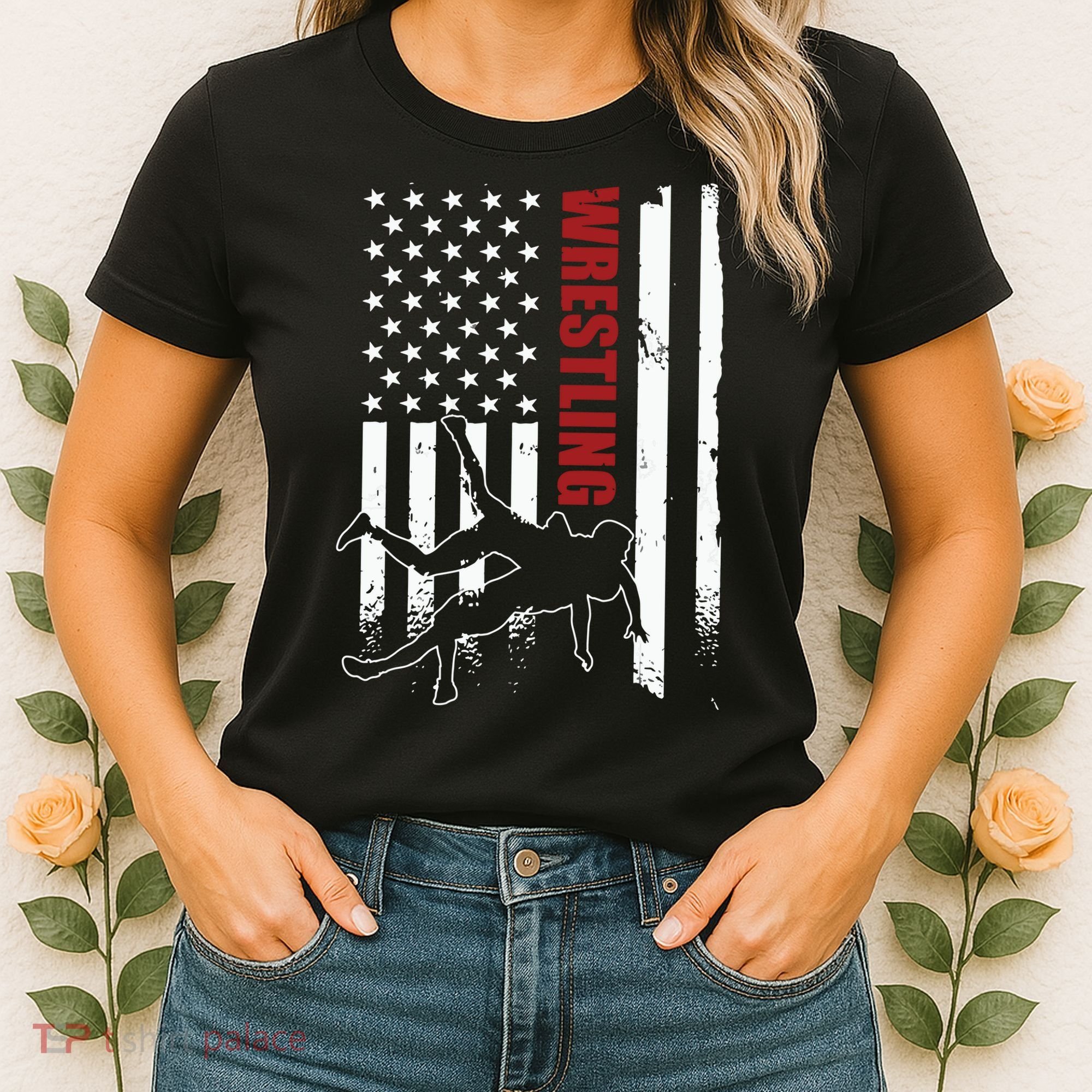 Retro American Wrestling Apparel US Flag Wrestling Women's T-Shirt
