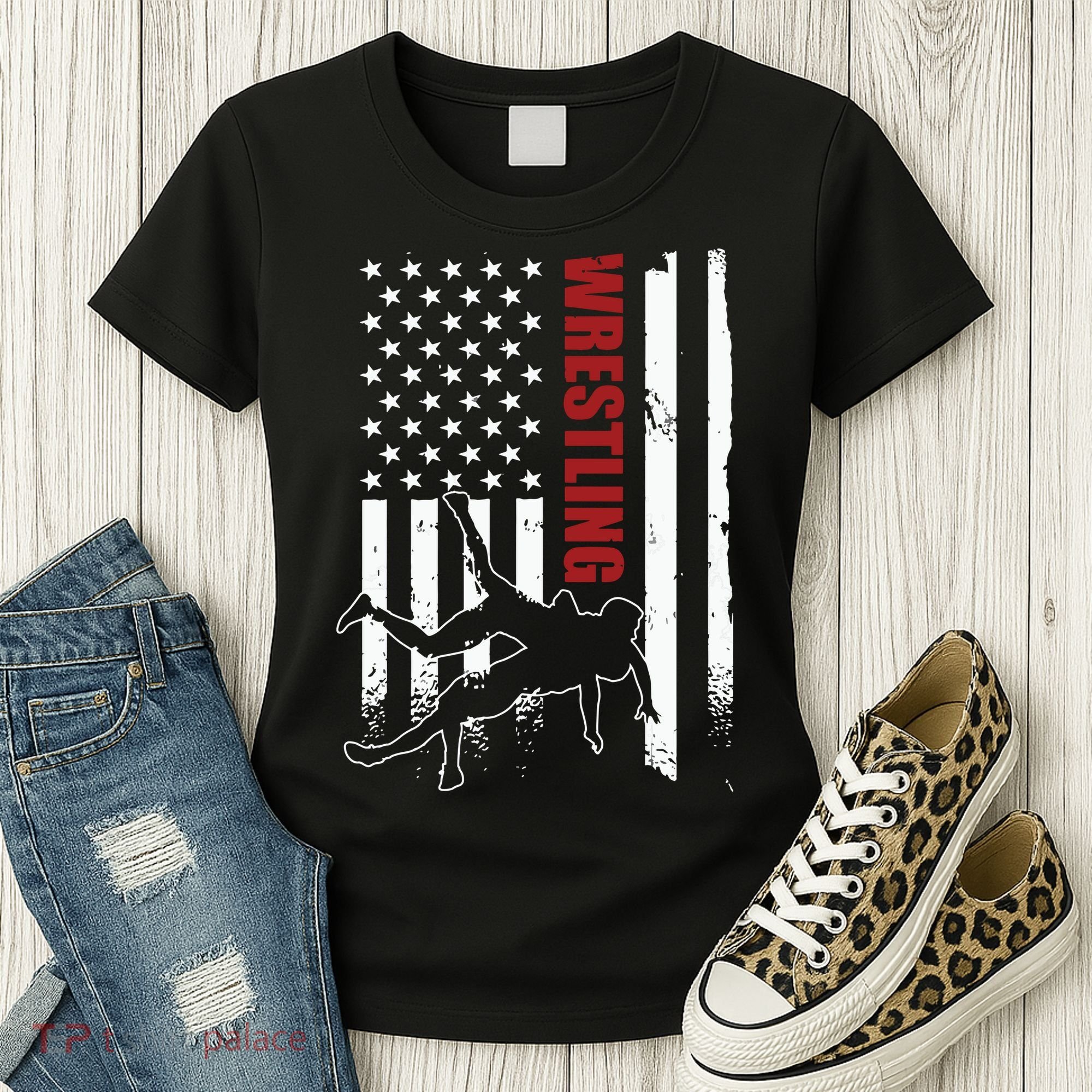 Retro American Wrestling Apparel US Flag Wrestling Women's T-Shirt