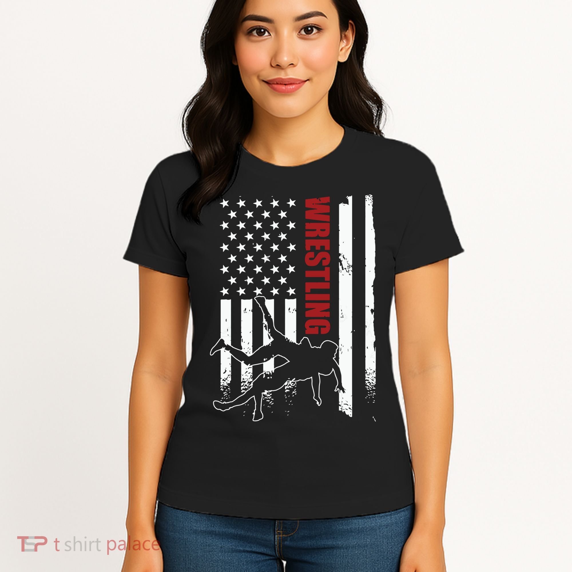 Retro American Wrestling Apparel US Flag Wrestling Women's T-Shirt