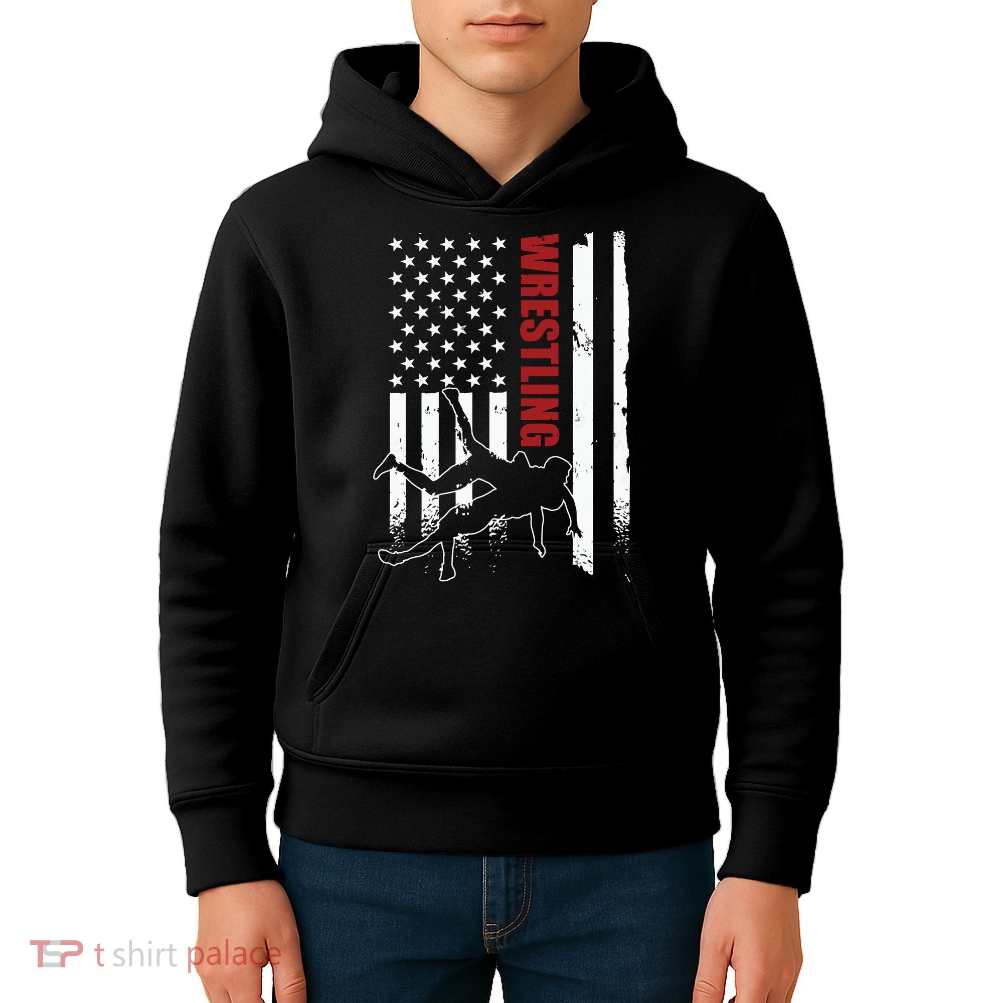 Retro American Wrestling Apparel US Flag Wrestling Kids Hoodie