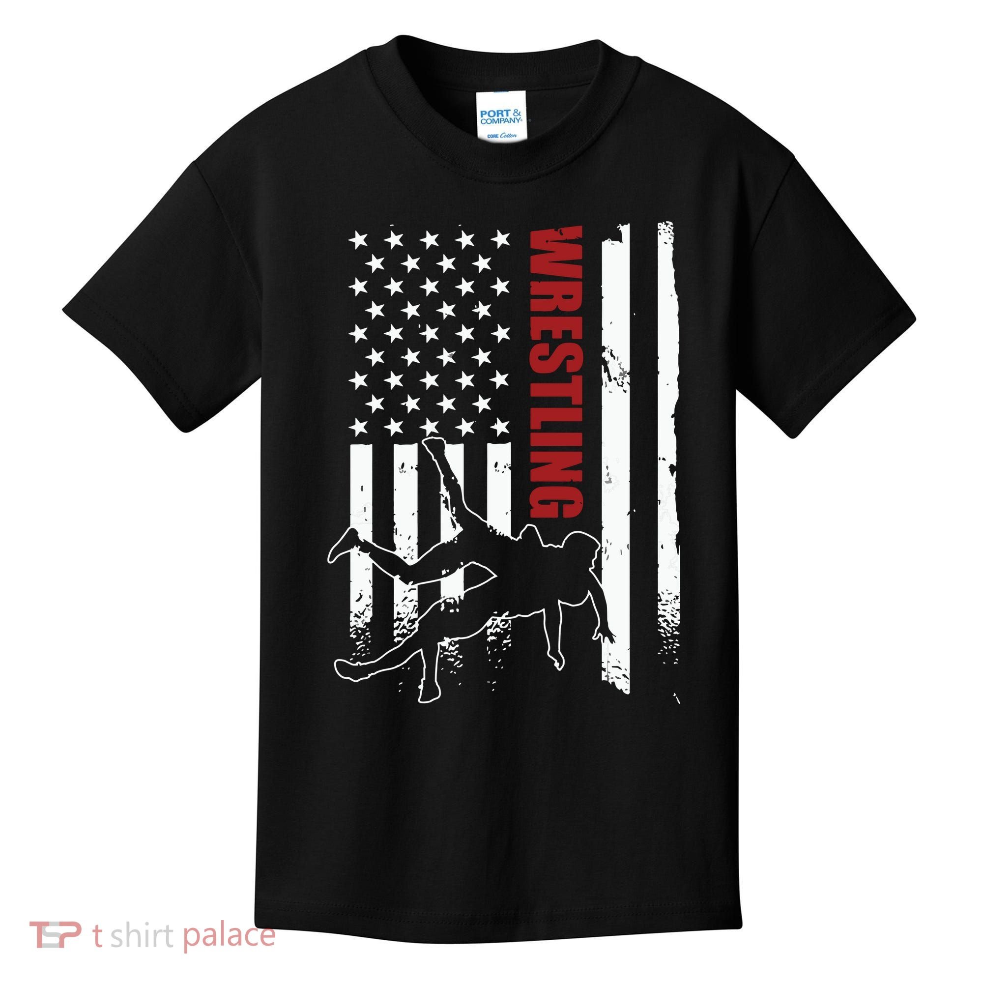 Retro American Wrestling Apparel US Flag Wrestling Kids T-Shirt