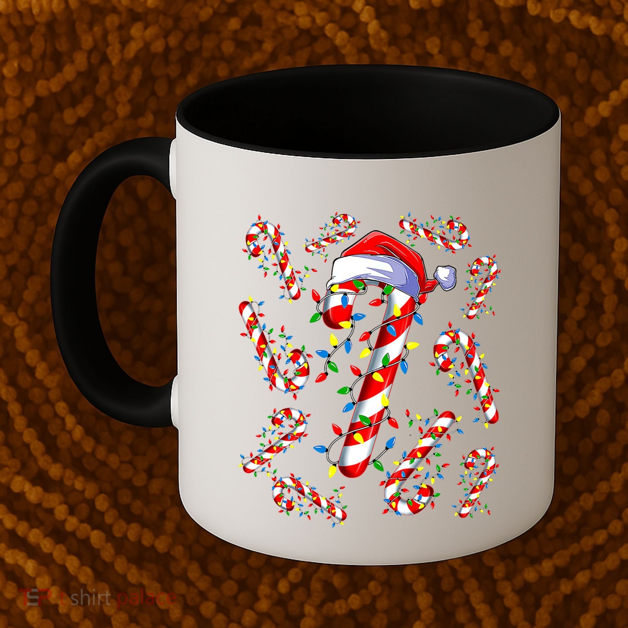 Red And White Candy Cane Santa Christmas Funny Xmas Lights Funny Gift Coffee Mug