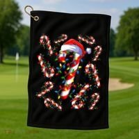 Red And White Candy Cane Santa Christmas Funny Xmas Lights Funny Gift Golf Towel thumb 1