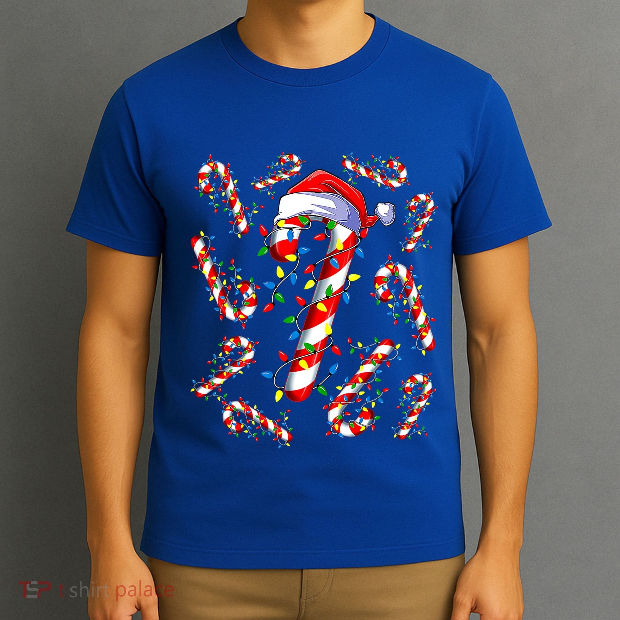 Red And White Candy Cane Santa Christmas Funny Xmas Lights Funny Gift T-Shirt