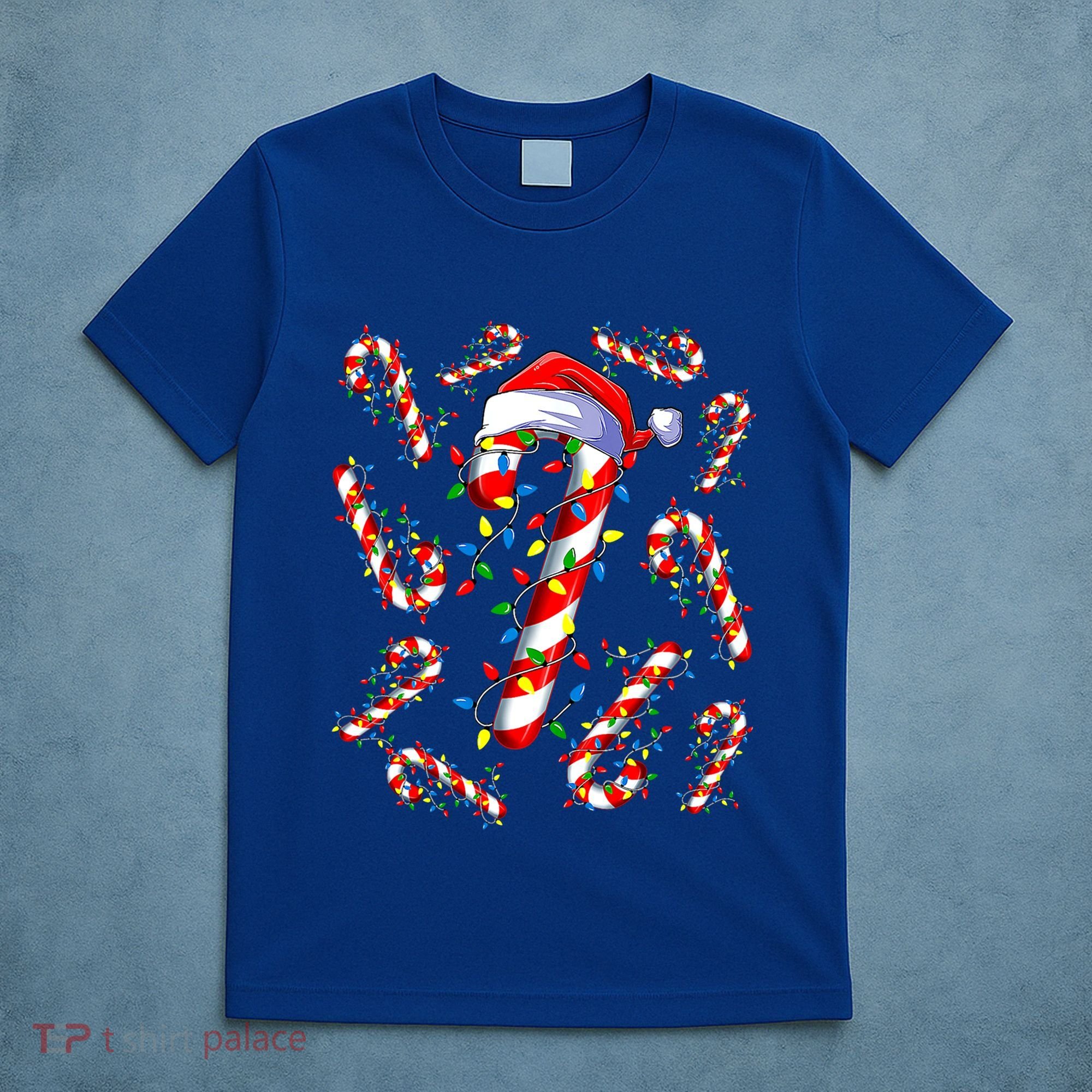 Red And White Candy Cane Santa Christmas Funny Xmas Lights Funny Gift T-Shirt