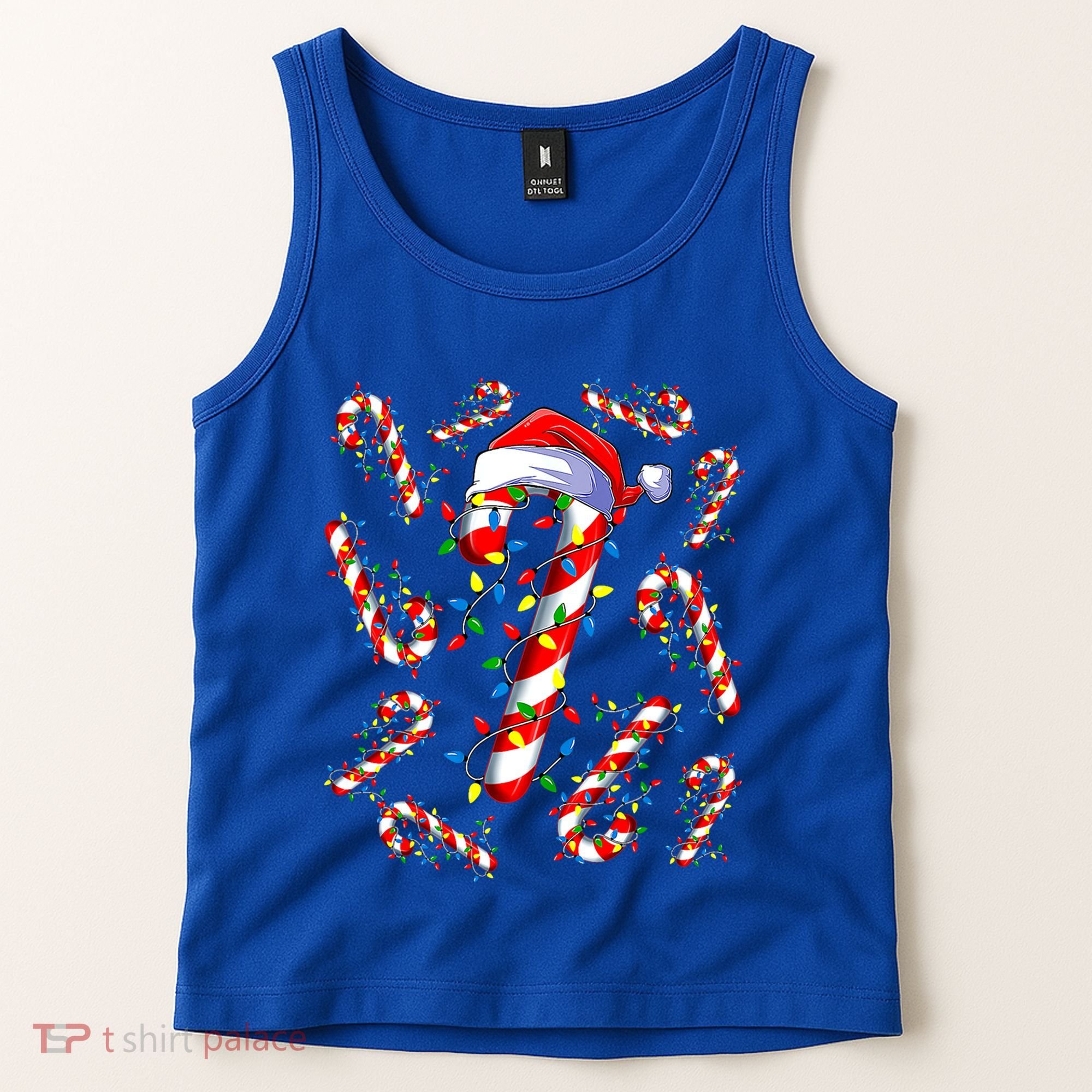 Red And White Candy Cane Santa Christmas Funny Xmas Lights Funny Gift Tank Top