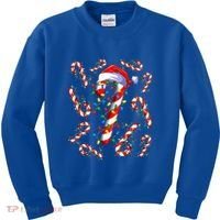 Red And White Candy Cane Santa Christmas Funny Xmas Lights Funny Gift Kids Sweatshirt thumb 0