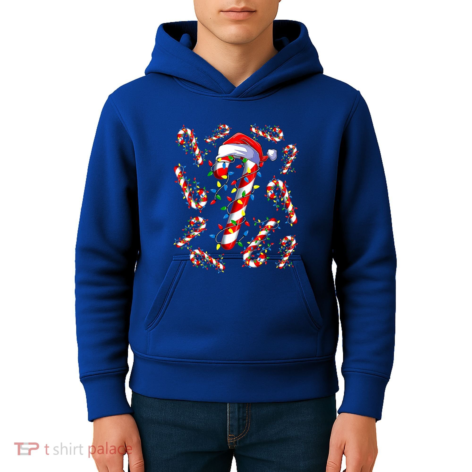 Red And White Candy Cane Santa Christmas Funny Xmas Lights Funny Gift Kids Hoodie