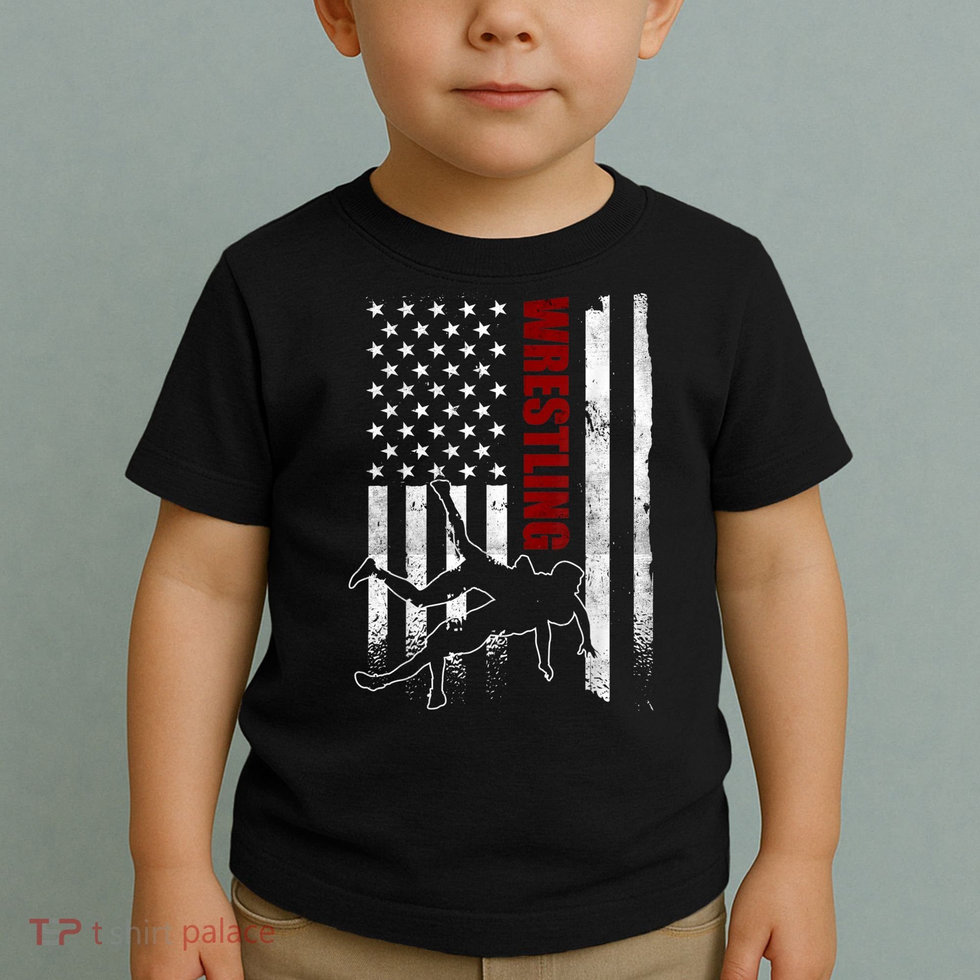 Retro American Wrestling Apparel US Flag Wrestling Toddler T-Shirt