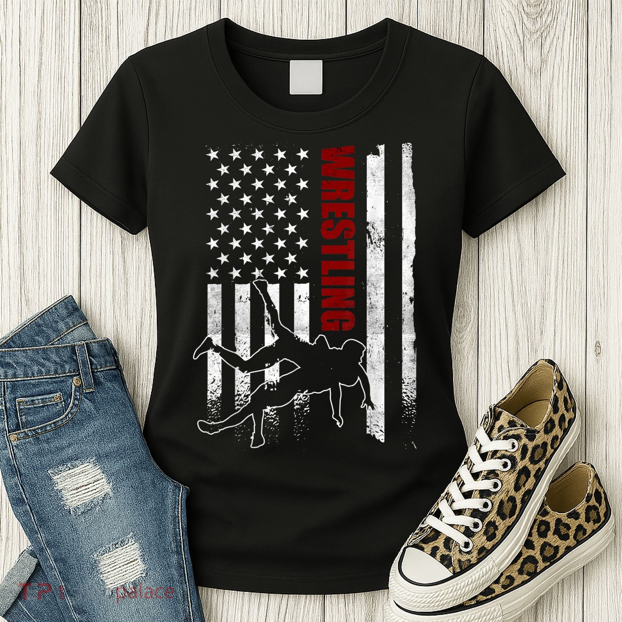 Retro American Wrestling Apparel US Flag Wrestling Women's T-Shirt