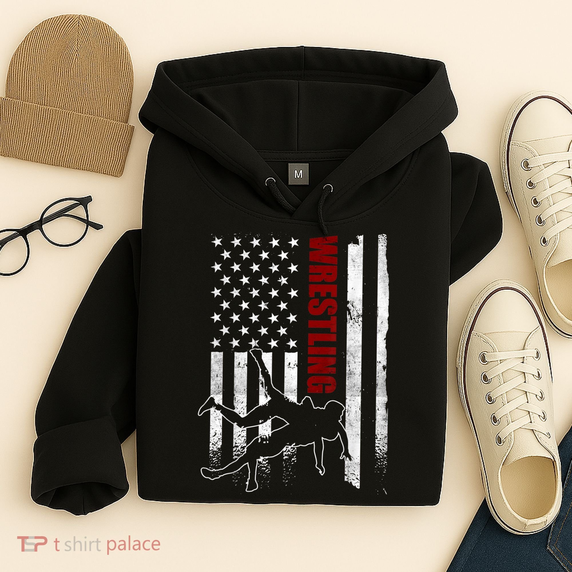 Retro American Wrestling Apparel US Flag Wrestling TShirt Hoodie
