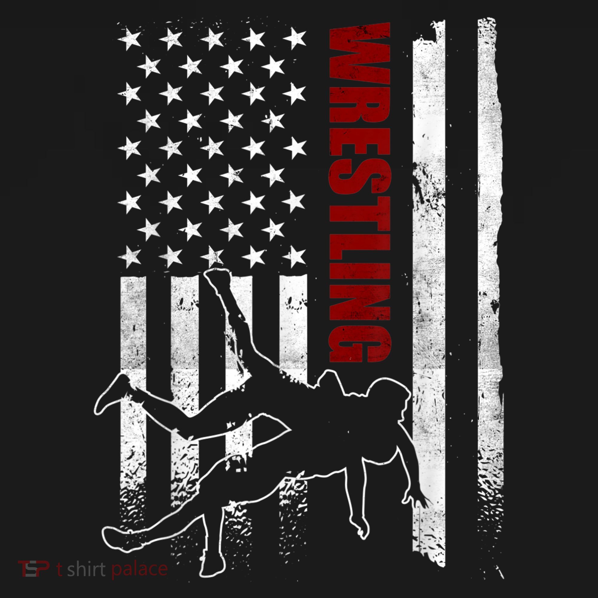 Retro American Wrestling Apparel US Flag Wrestling TShirt Long Sleeve Shirt