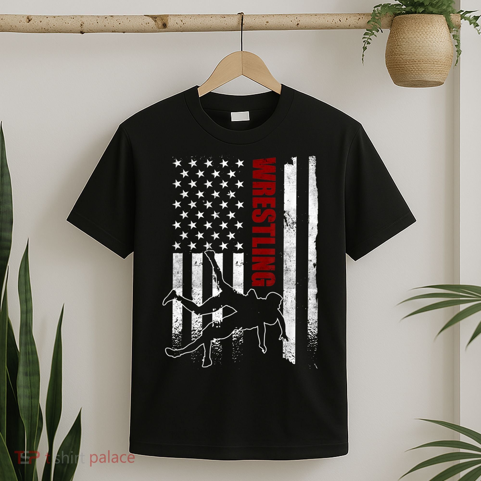 Retro American Wrestling Apparel US Flag Wrestling TShirt T-Shirt