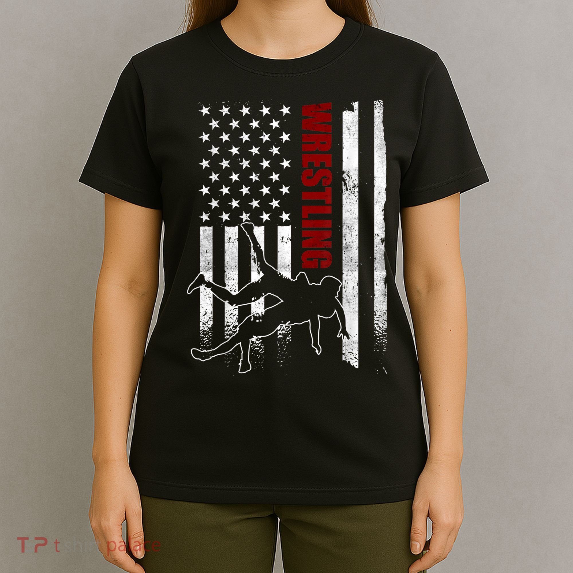 Retro American Wrestling Apparel US Flag Wrestling TShirt T-Shirt