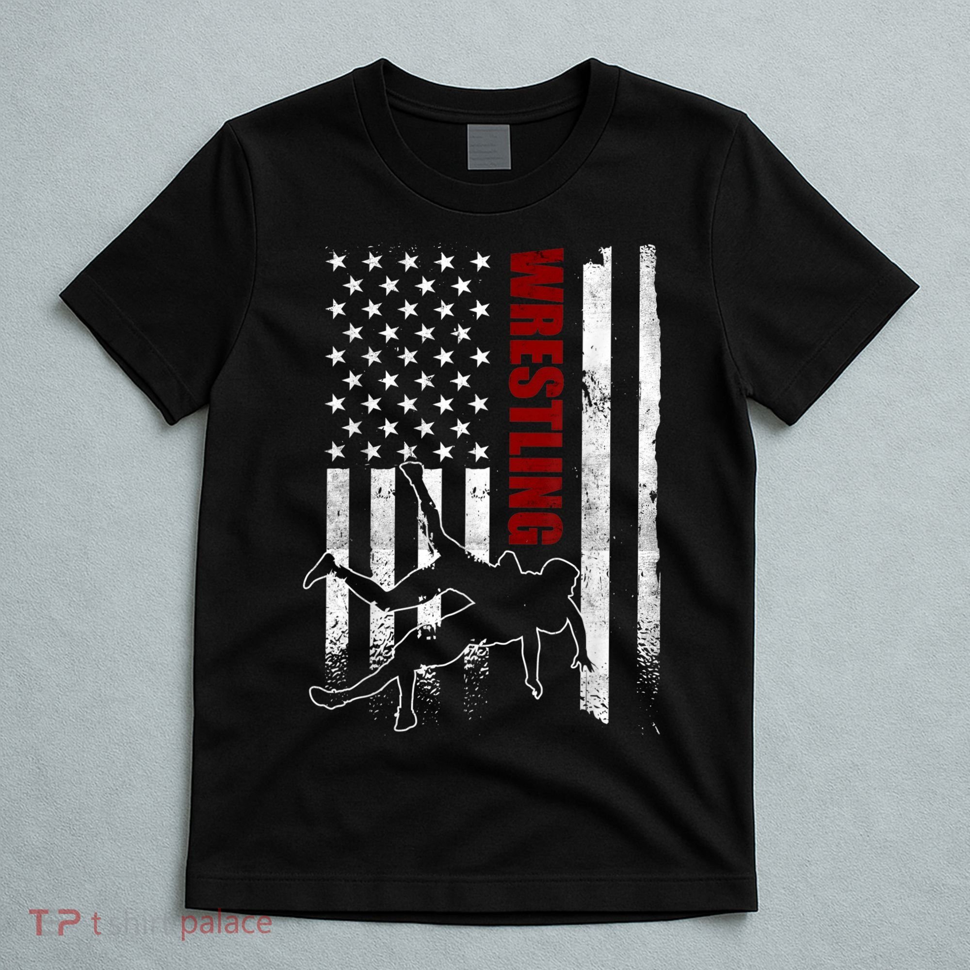 Retro American Wrestling Apparel US Flag Wrestling TShirt T-Shirt