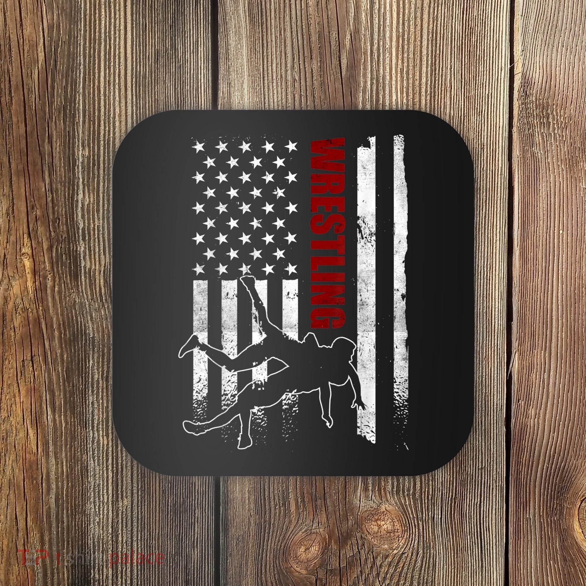 Retro American Wrestling Apparel US Flag Wrestling TShirt Coaster