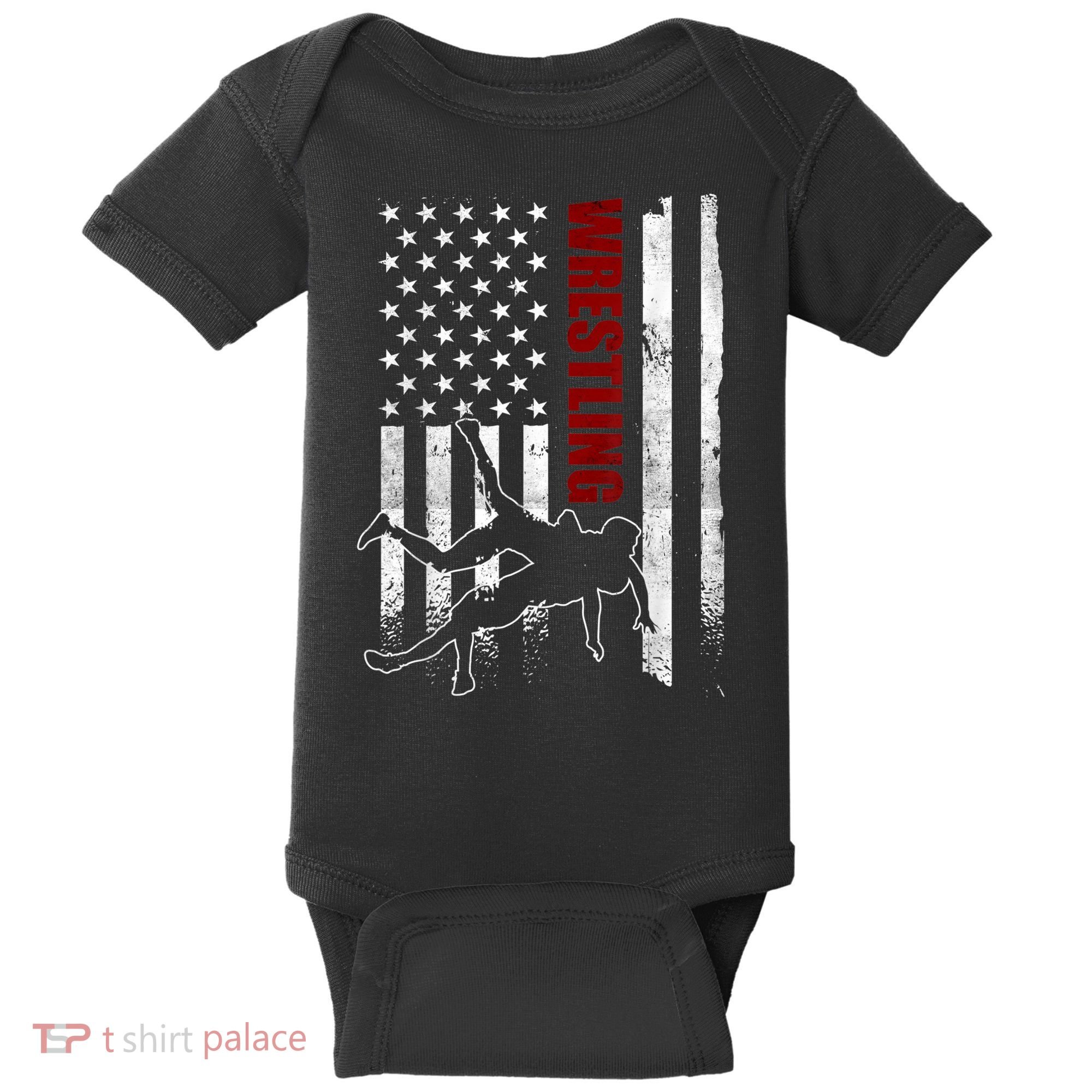 Retro American Wrestling Apparel US Flag Wrestling TShirt Baby Bodysuit