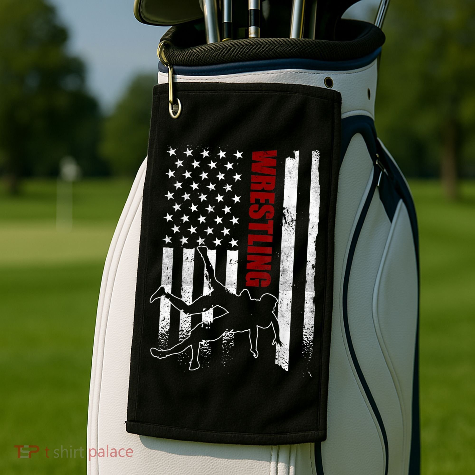 Retro American Wrestling Apparel US Flag Wrestling TShirt Golf Towel