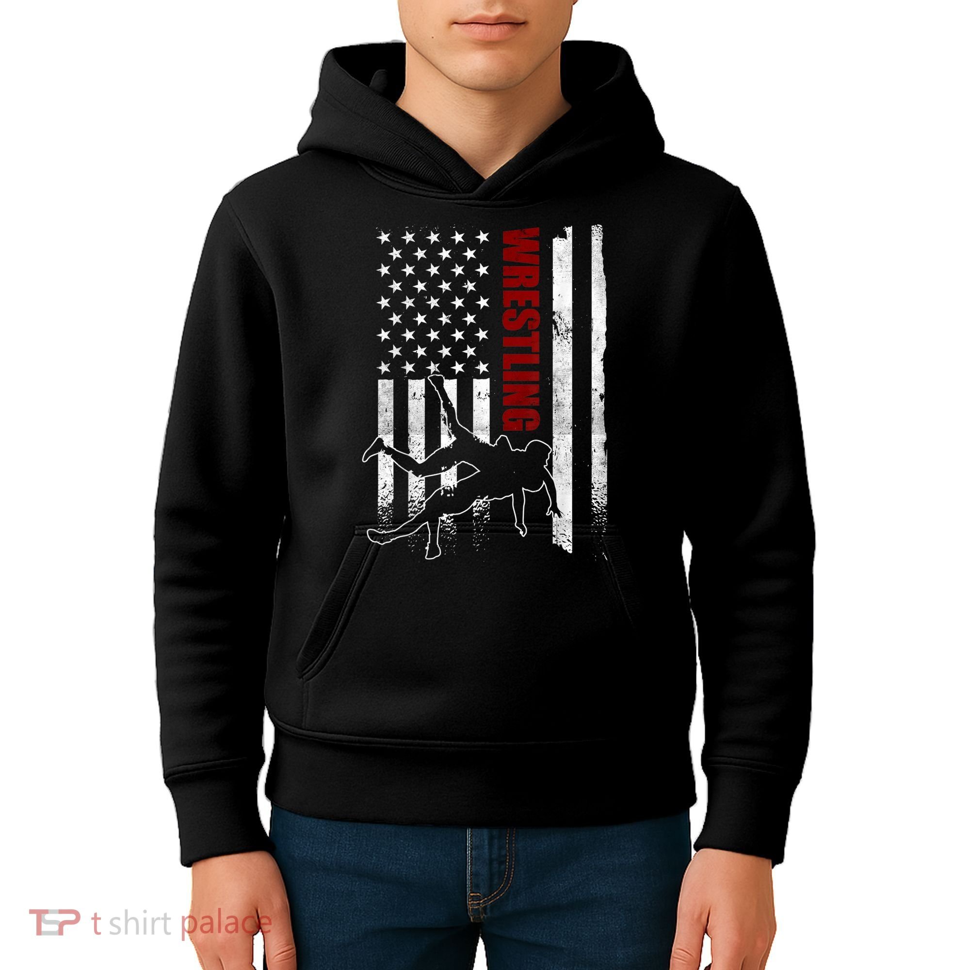 Retro American Wrestling Apparel US Flag Wrestling TShirt Kids Hoodie