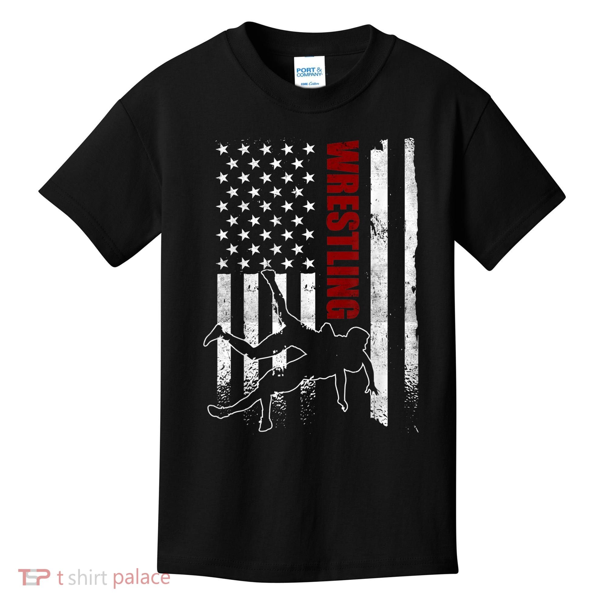 Retro American Wrestling Apparel US Flag Wrestling TShirt Kids T-Shirt