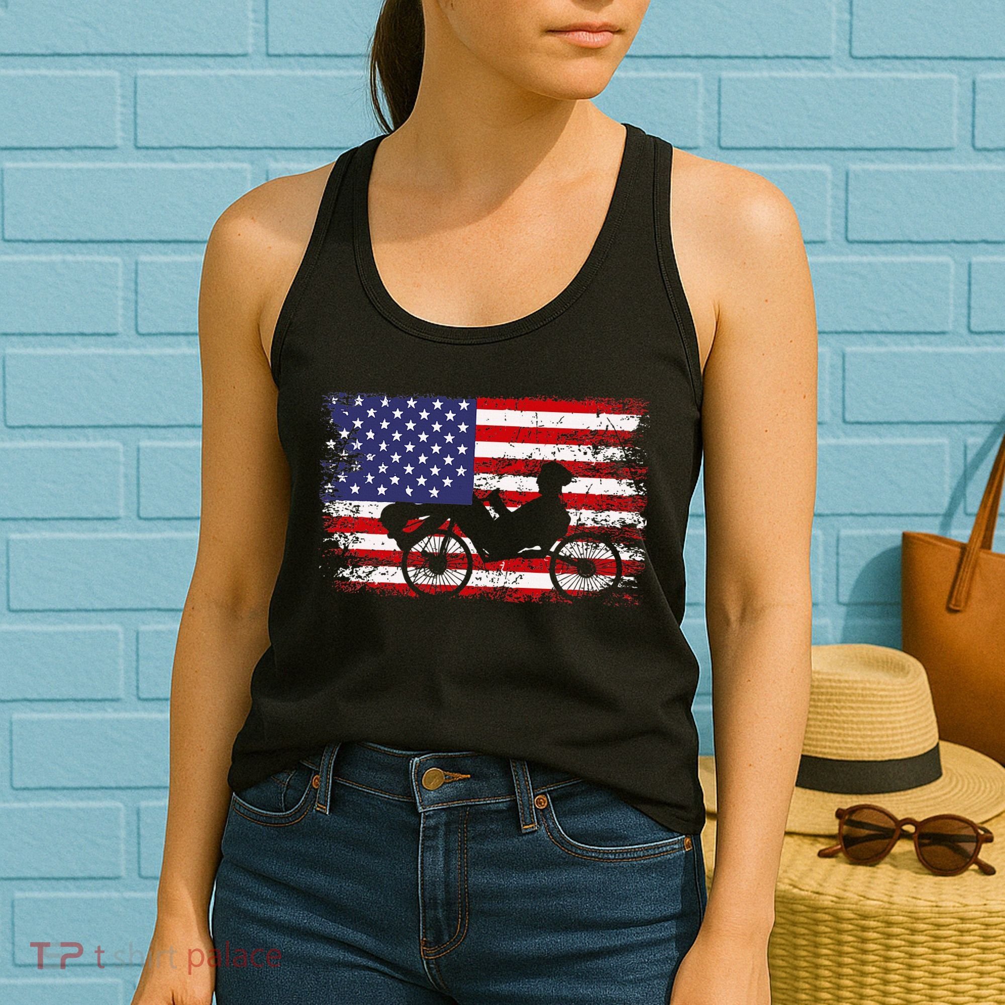 Recumbent Bike American Flag Recumbent Bike Women's Tank Top