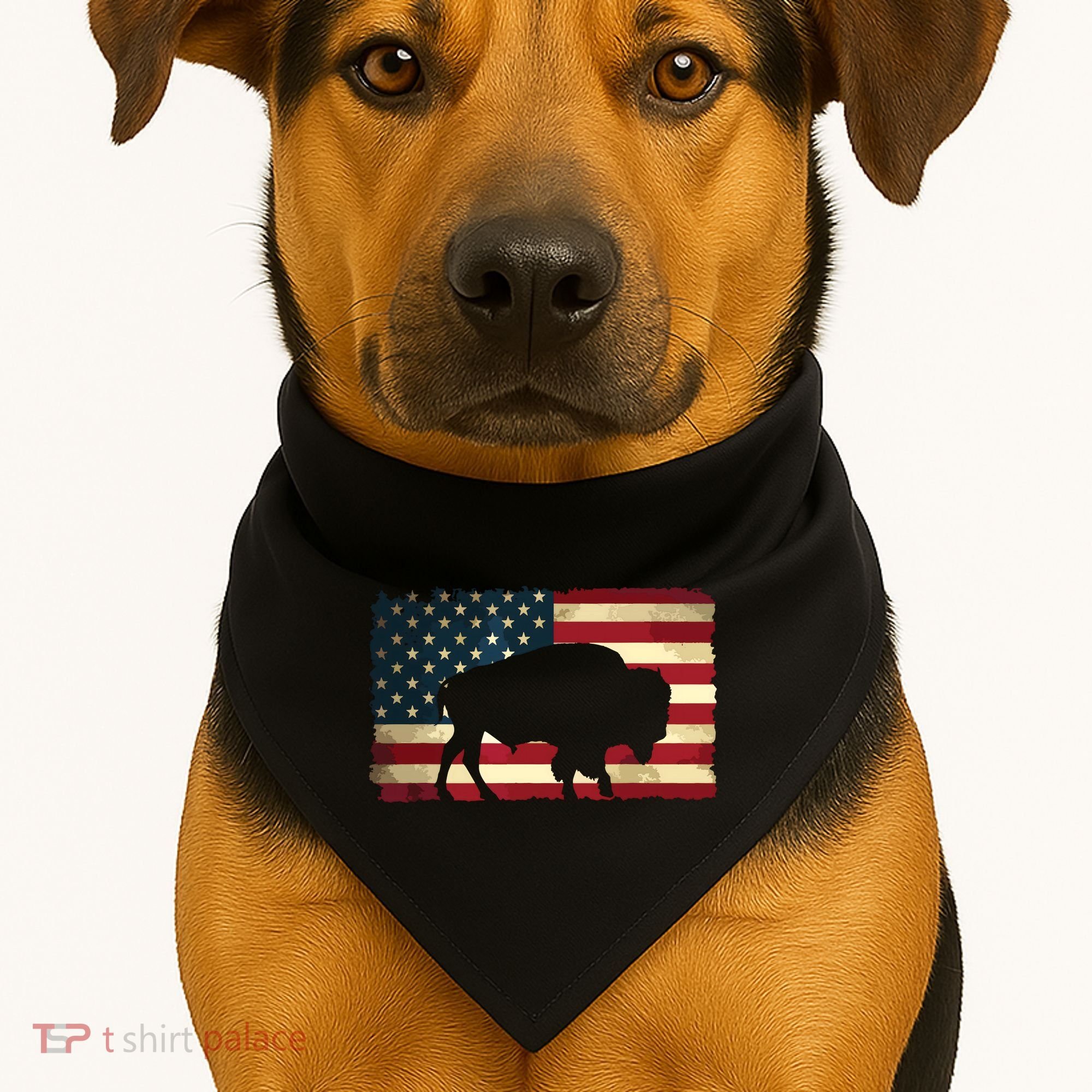Retro Buffalo American Flag USA Bison USA-Made Doggie Bandana
