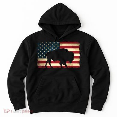 Retro Buffalo American Flag USA Bison Hoodie