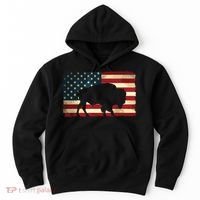 Retro Buffalo American Flag USA Bison Hoodie thumb 0