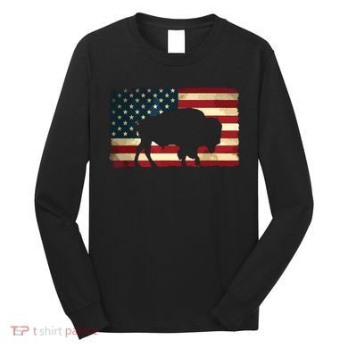 Retro Buffalo American Flag USA Bison Long Sleeve Shirt