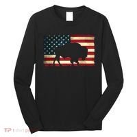 Retro Buffalo American Flag USA Bison Long Sleeve Shirt thumb 0