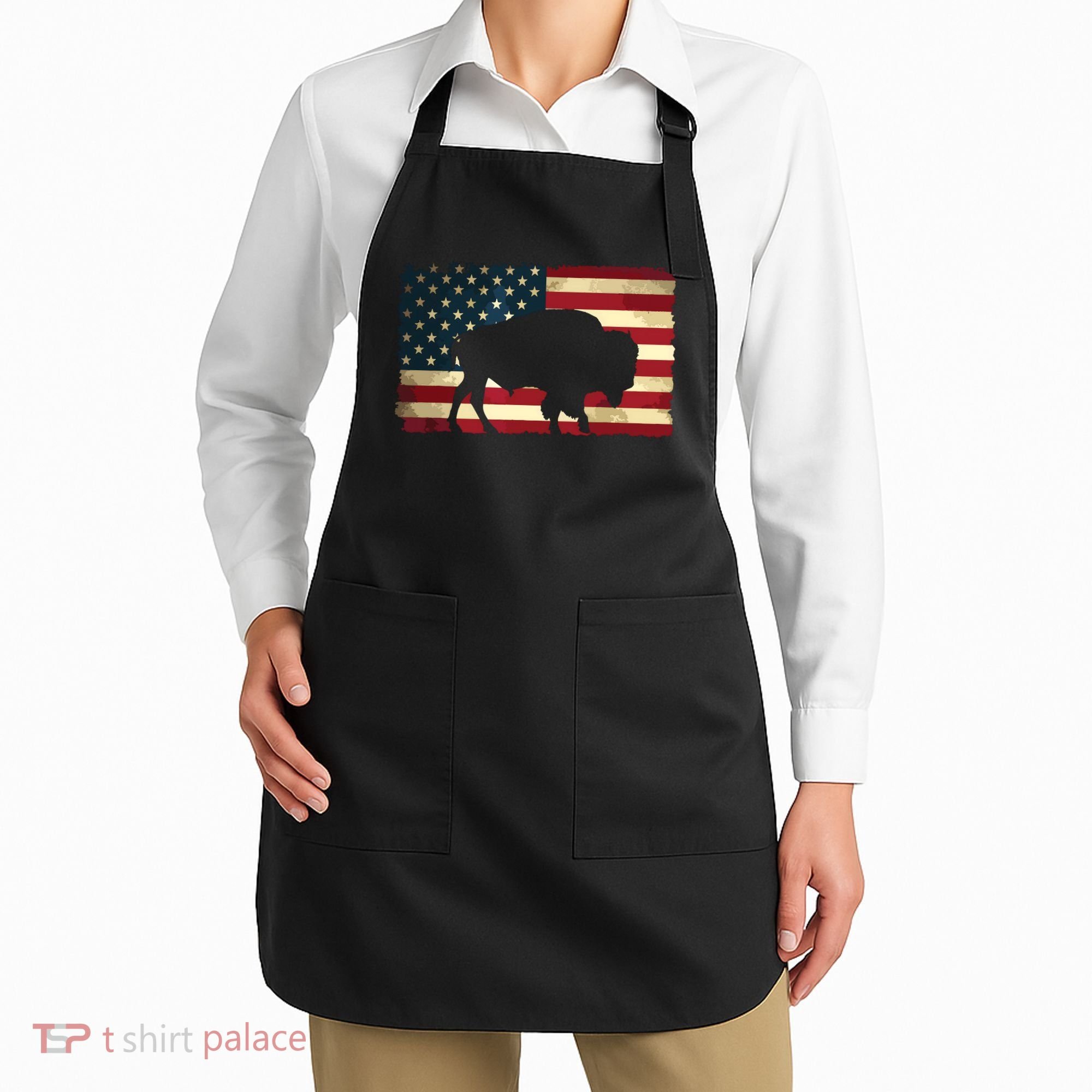 Retro Buffalo American Flag USA Bison Apron