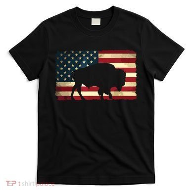 Retro Buffalo American Flag USA Bison T-Shirt