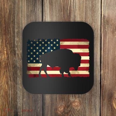 Retro Buffalo American Flag USA Bison Coaster