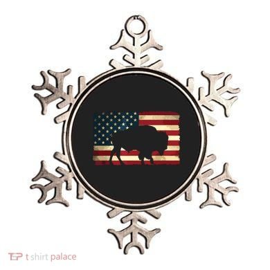 Retro Buffalo American Flag USA Bison Ornament