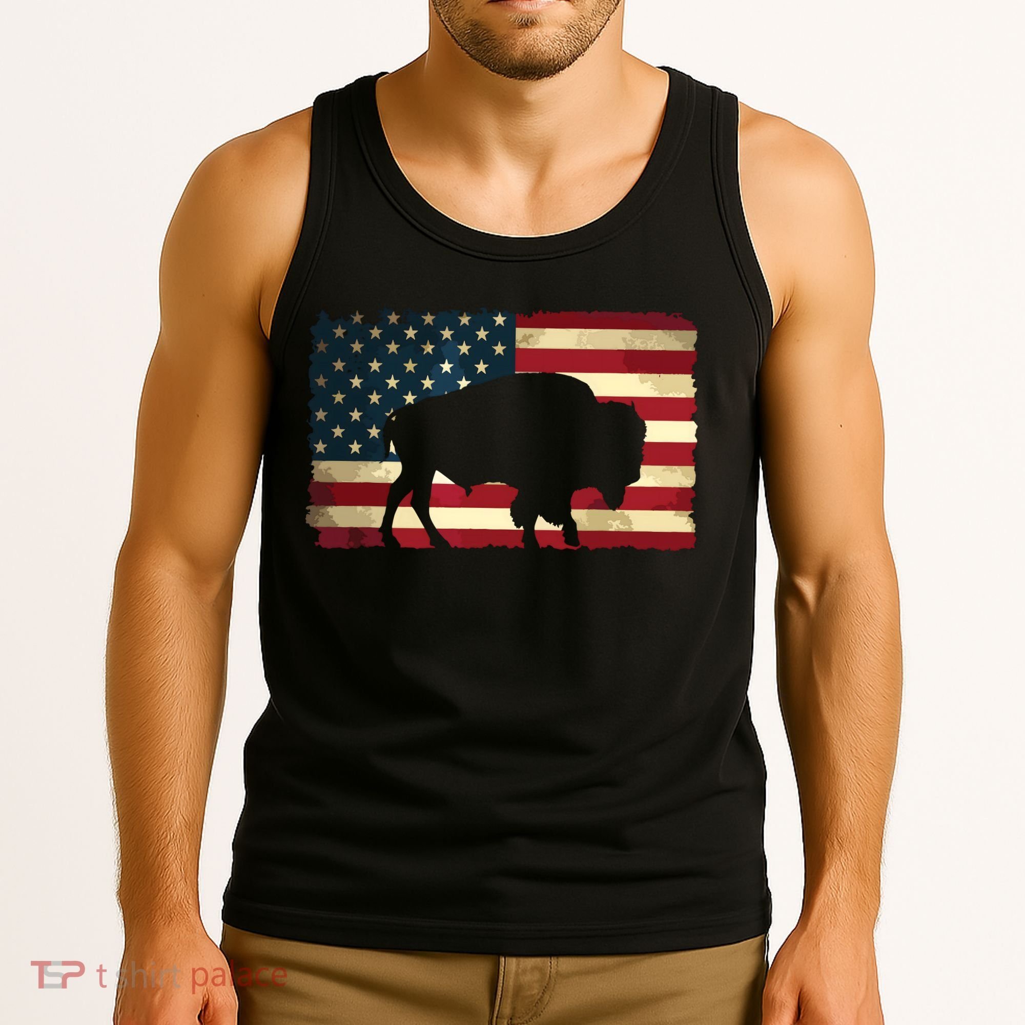 Retro Buffalo American Flag USA Bison Tank Top